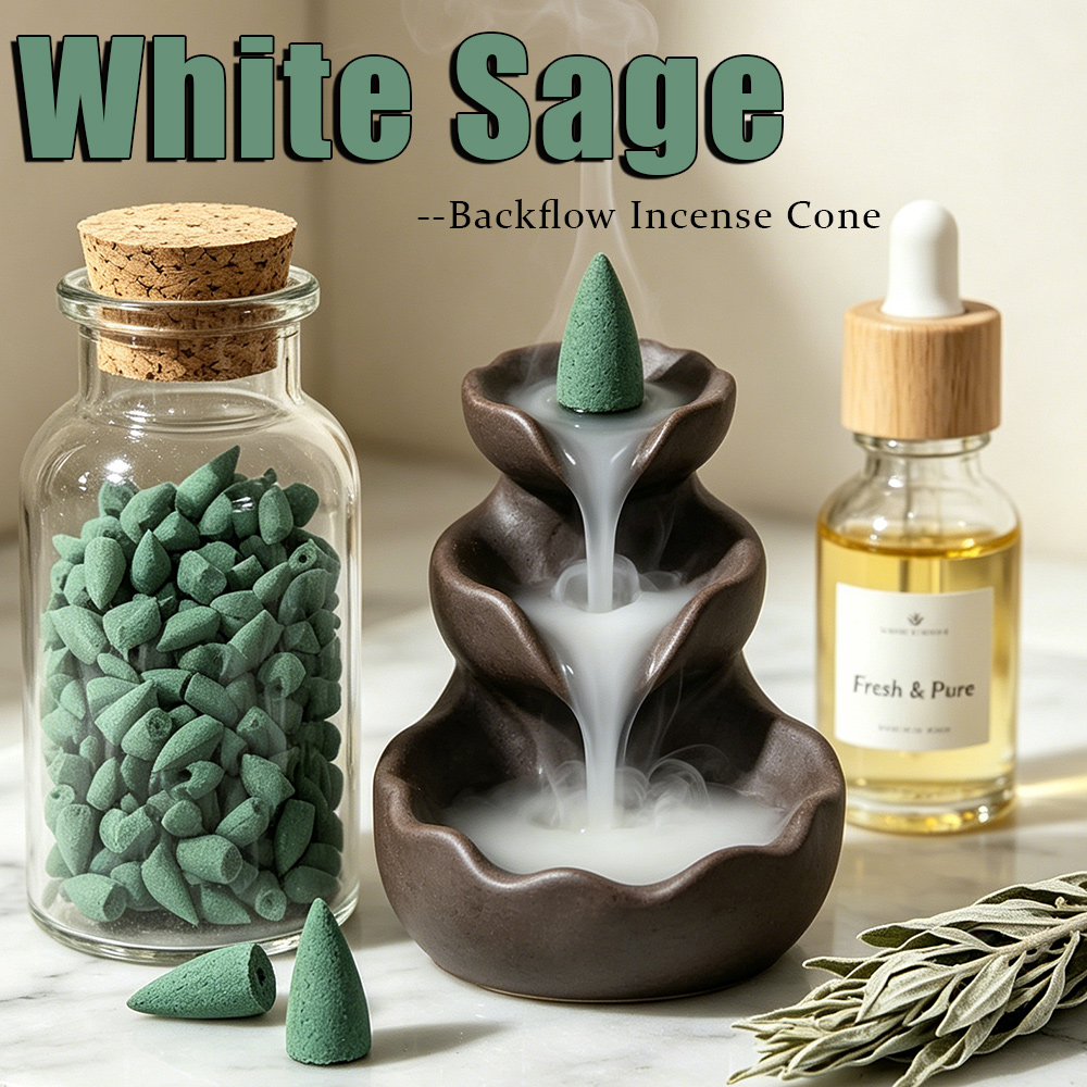 Home Fragrance Luxury - White Sage Scented Backflow Incense Cones,